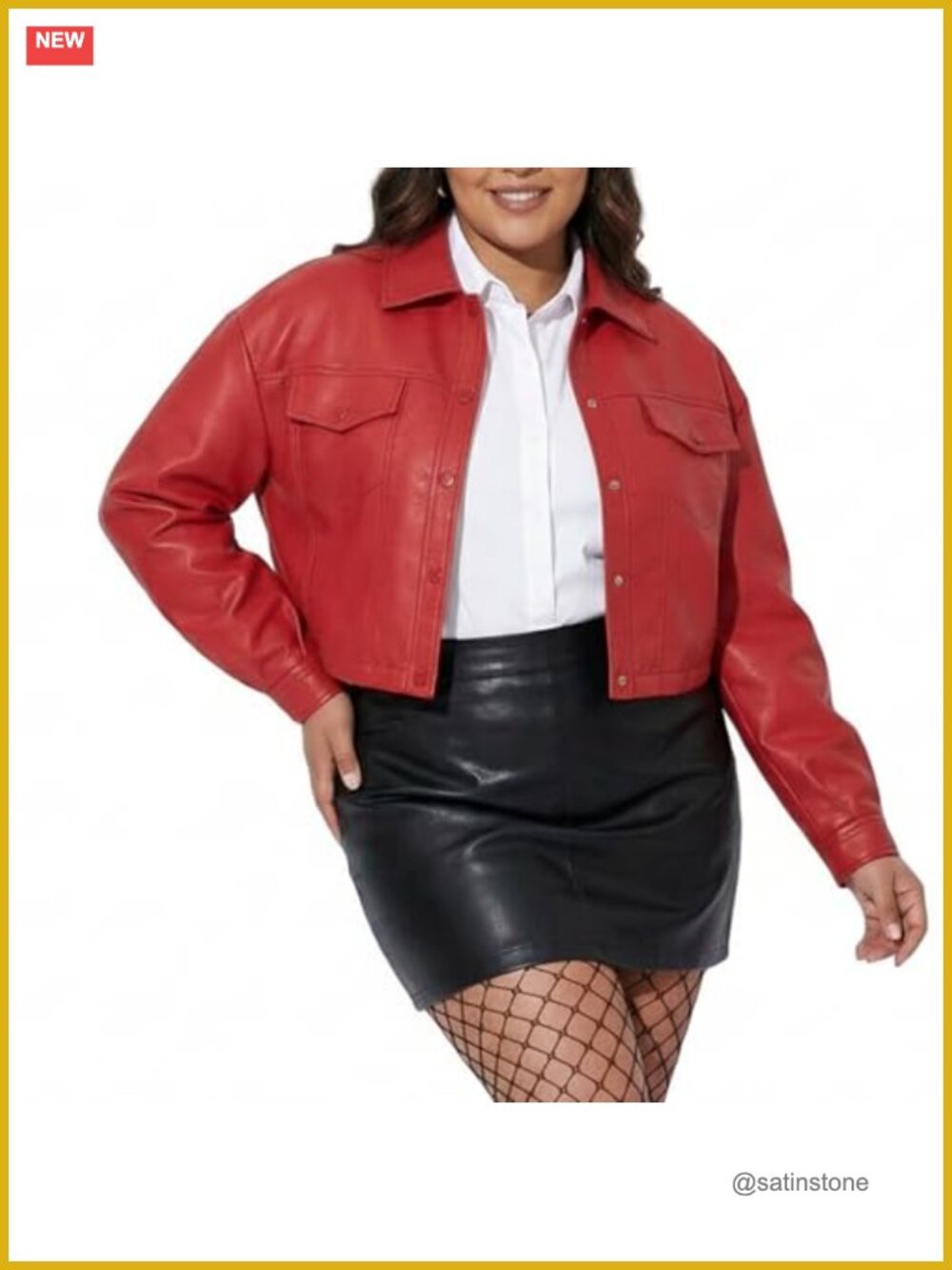 Plus Size Faux Leather Cropped Biker Jacket Trendy Short Coat Going Out